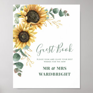 Solros Eucalyptus Bröllop Guestbook-tecken Poster