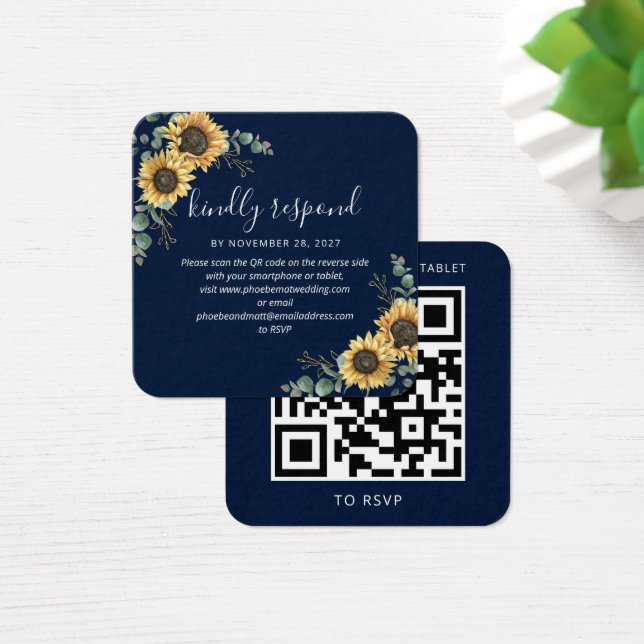 Solros Eucalyptus Bröllop webbplats QR Code OSA Fyrkantigt Visitkort (Skivbord)
