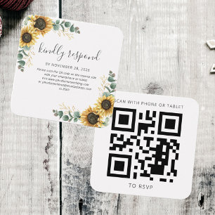 Solros Eucalyptus Bröllop webbplats QR Code OSA Fyrkantigt Visitkort