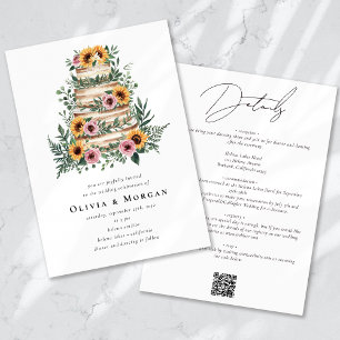 Solros Eucalyptus Cake QR Code Bröllop Inbjudningar