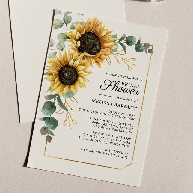 Solros Eucalyptus Foliage Möhippa Inbjudningar (Sunflower Floral Eucalyptus Bridal Shower Invitation)