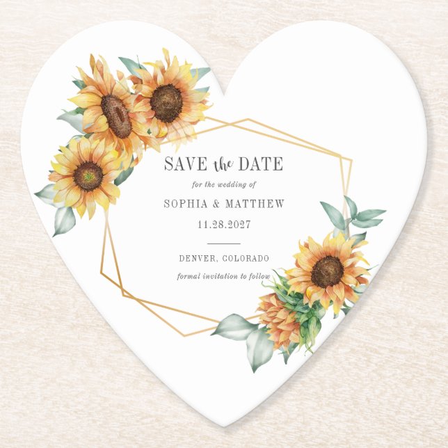 Solros Eucalyptus Geometric Save the Date Underlägg Papper (Framsida)