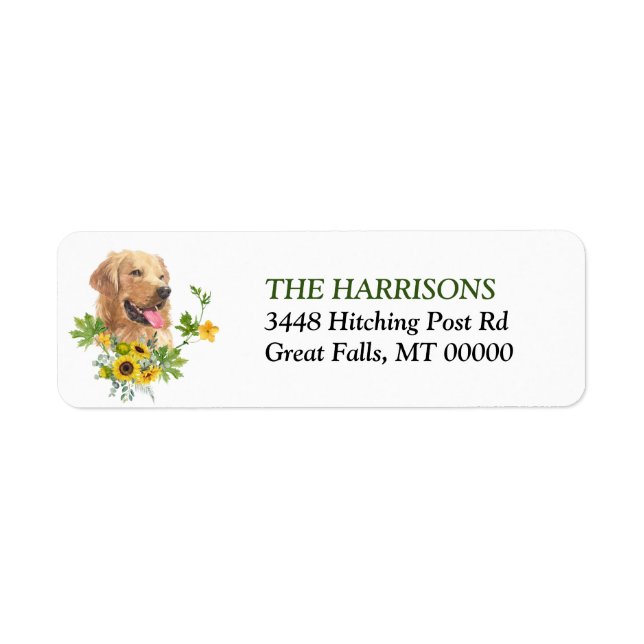Solros Eucalyptus Golden Retriever Hund Returadress Etikett (Framsidan)