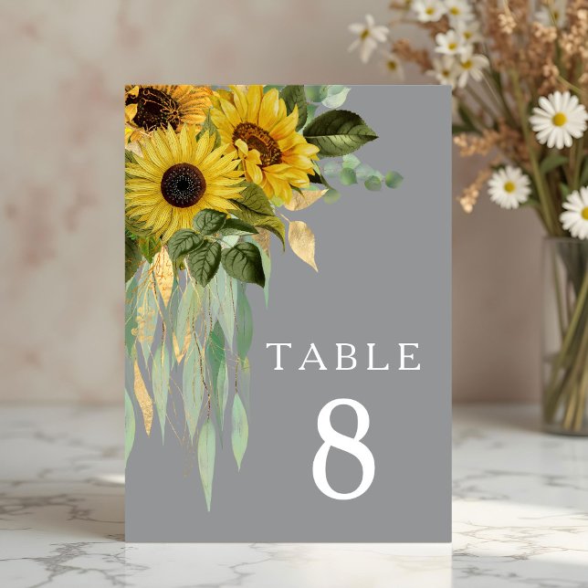 Solros Eucalyptus Grått Fall Wedding Bordsnummer (Sunflower Eucalyptus Gray Fall Wedding Table Number)