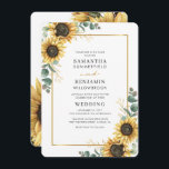 Solros Eucalyptus Greenery Botanical Bröllop Inbjudningar<br><div class="desc">Inbjudan till Blommigt av solros Eucalyptus Geometric Wedding. Skapa ett modernt inbjudningskort för Solros-Blommigten med den här söta mallen med vacker rustik blommigt bouquet, geometrisk guld-effekt ram, med modern enkel typografi. TIP: Matchande bröllop-svit som OSA, bröllopsprogram, banderoller, tapetik, presentkort, skyltar och andra bröllop-kök och märkre-godis finns i samlingen nedan med...</div>