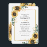Solros Eucalyptus Greenery Botanical Bröllop Inbjudningar<br><div class="desc">Inbjudan till Blommigt av solros Eucalyptus Geometric Wedding. Skapa ett modernt inbjudningskort för Solros-Blommigten med den här söta mallen med vacker rustik blommigt bouquet, geometrisk guld-effekt ram, med modern enkel typografi. TIP: Matchande bröllop-svit som OSA, bröllopsprogram, banderoller, tapetik, presentkort, skyltar och andra bröllop-kök och märkre-godis finns i samlingen nedan med...</div>