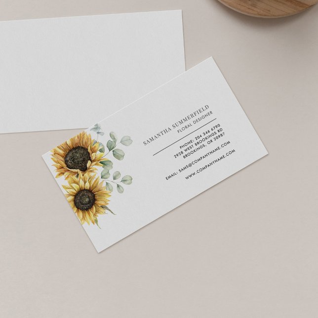 Solros Eucalyptus Greenery Florist Visitkort (Sunflower Floral Greenery Florist Business Card)
