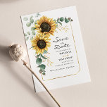 Solros Eucalyptus Greenery Save Date Anteckningskort<br><div class="desc">Skapa en modern solrosliknande Blommigt spara datumbudgetkortet med den här söta mallen med vacker rustik blommigt bouquet,  geometrisk guld-effekt ram,  med modern enkel typografi. TIP: Matchande bröllop-svit som OSA,  bröllopsprogram,  banderoller,  tapetik,  presentkort,  skyltar och andra bröllop-kök och märkre-godis finns i samlingen nedan med denna design.</div>