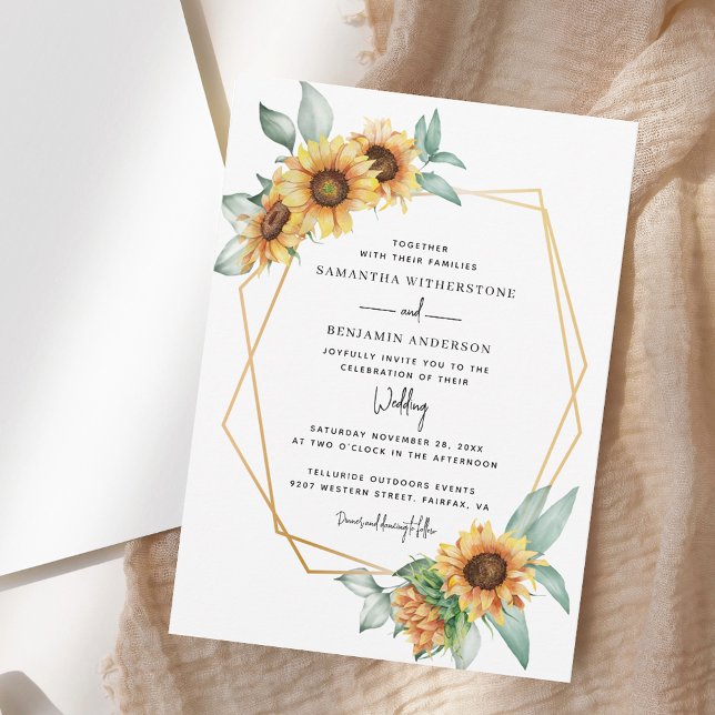 Solros Eucalyptus Greenery Watercolor Bröllop Inbjudningar (Sunflower Eucalyptus Greenery Watercolor Wedding Invitation)