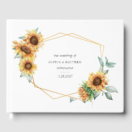 Solros Eucalyptus Guld Geometric Blommigt Bröllop Gästböcker