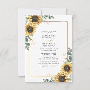 Solros Eucalyptus Guld Geometric Blommigt Bröllop Inbjudningar