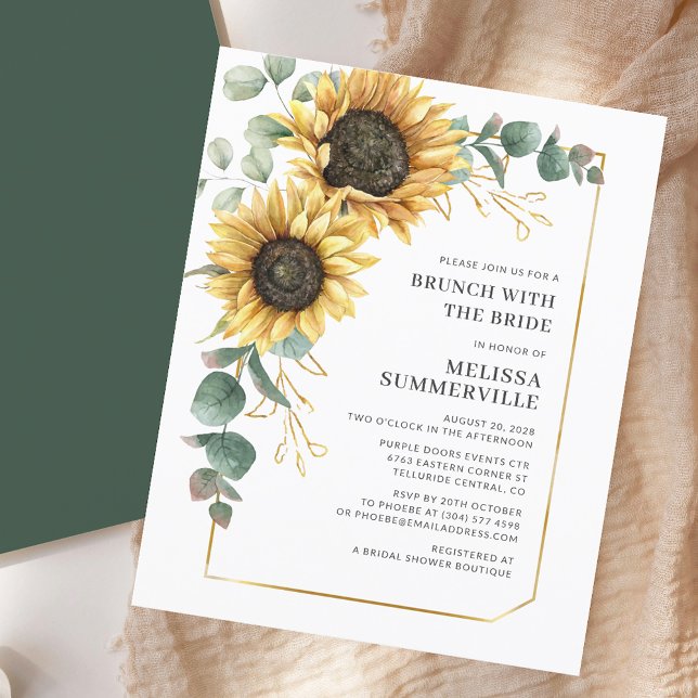 Solros Eucalyptus Inbjudningskort för möhippan (Sunflower Eucalyptus Bridal Shower Invitation)
