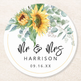 Solros Eucalyptus Mr. & Mrs. Wedding Favor Underlägg Papper Rund