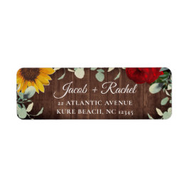 Solros Eucalyptus Röd ros Wood Bröllop Adress Returadress Etikett