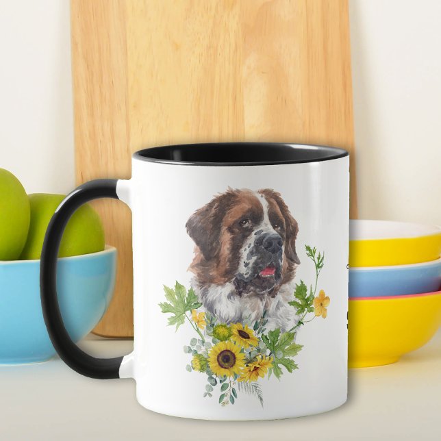 Solros Eucalyptus Saint Bernard Hund Mugg (Skapare uppladdad)