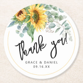 Solros Eucalyptus Tack Wedding Favor Underlägg Papper Rund