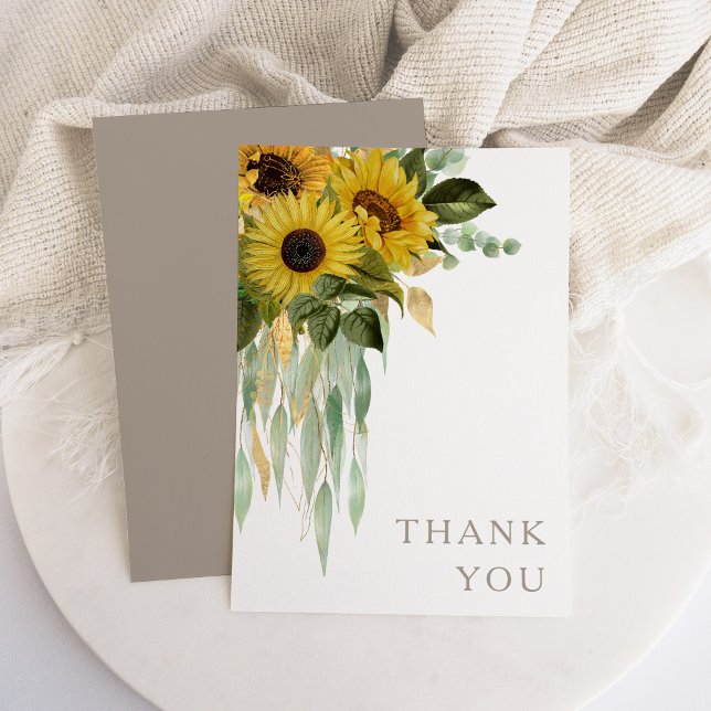 Solros Eucalyptus Taupe Fall Wedding Tack Kort (Sunflower Eucalyptus Taupe Fall Wedding Thank You)
