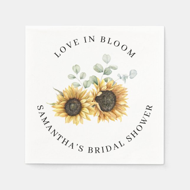 Solros Eukalyptus Blommande Bröllopsdusch Papper Pappersservett (Framsidan)