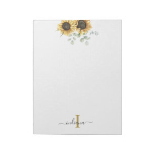 Solros Eukalyptus Blommig Monogram Stilfull Anteckningsblock