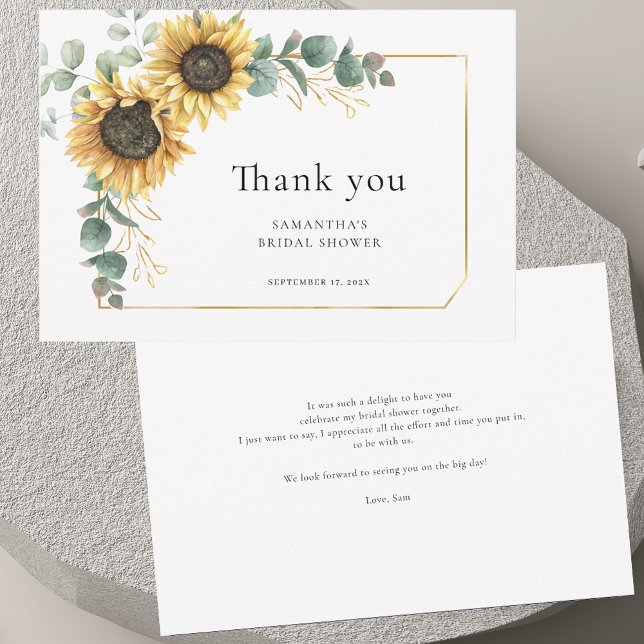 Solros Eukalyptus Bröllopsdusch Tack Kort (Sunflower Eucalyptus Greenery Bridal Shower Thank You Card)