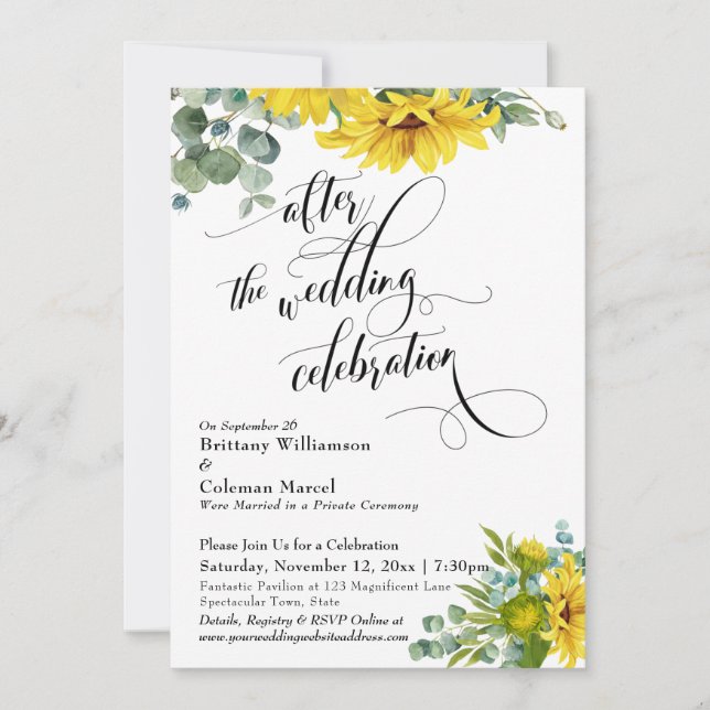 Solros Eukalyptus Efter Bröllopsfirande Inbjudningar (Framsida)