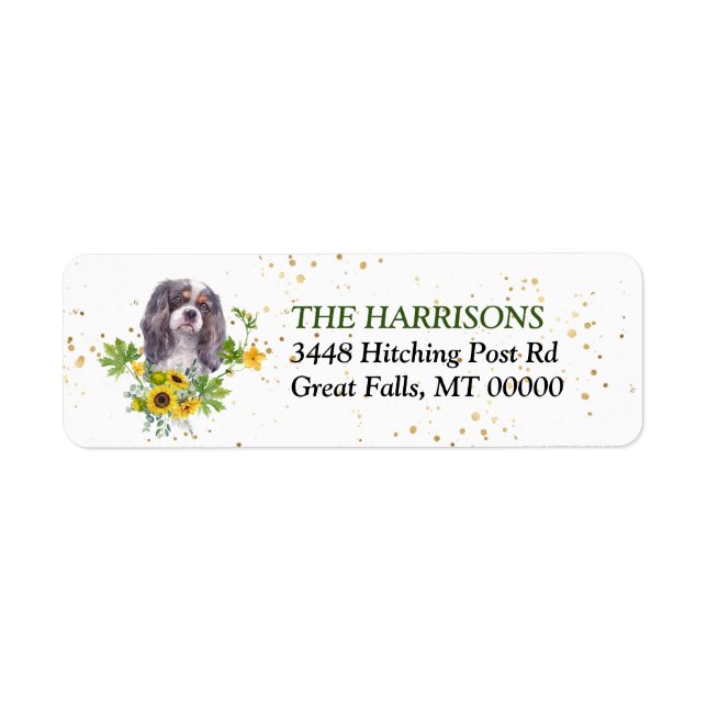 Solros Eukalyptus King Charles Spaniel  Returadress Etikett (Framsidan)