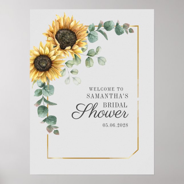 Solros Eukalyptus Lövmanuskript Bröllopsdusch Poster (Framsidan)