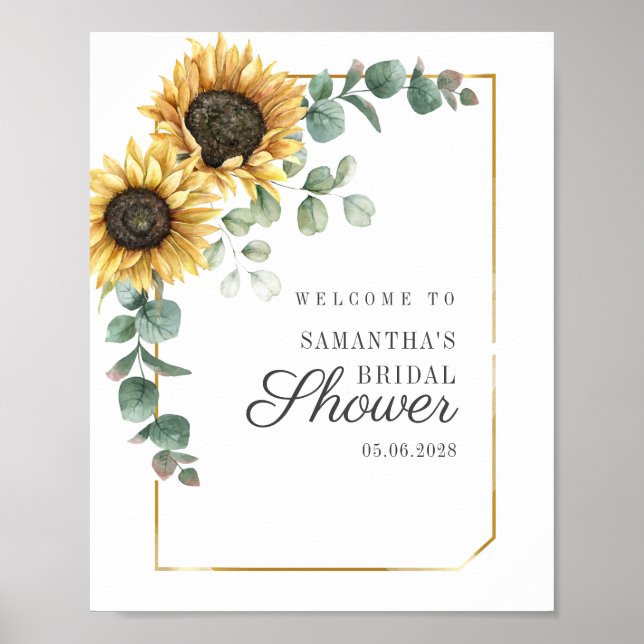 Solros Eukalyptus Script Bröllopsdusch Välkommen Poster (Framsidan)