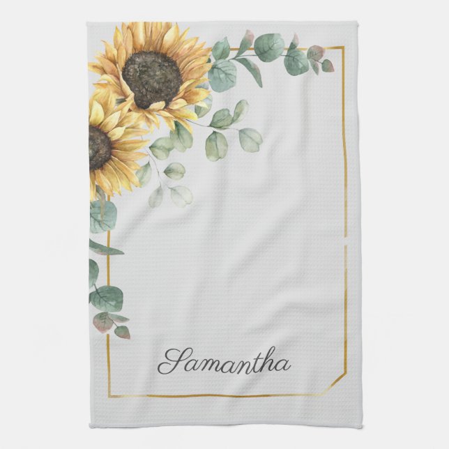 Solros Eukalyptusblad Skript Monogram Kökshandduk (Vertikal)