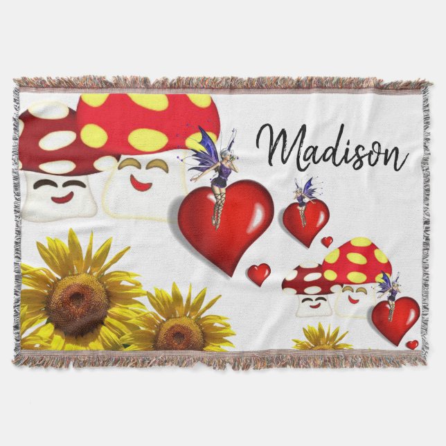 Solros Fairy Mushroom Throw Blanket Filt (Framsidan)