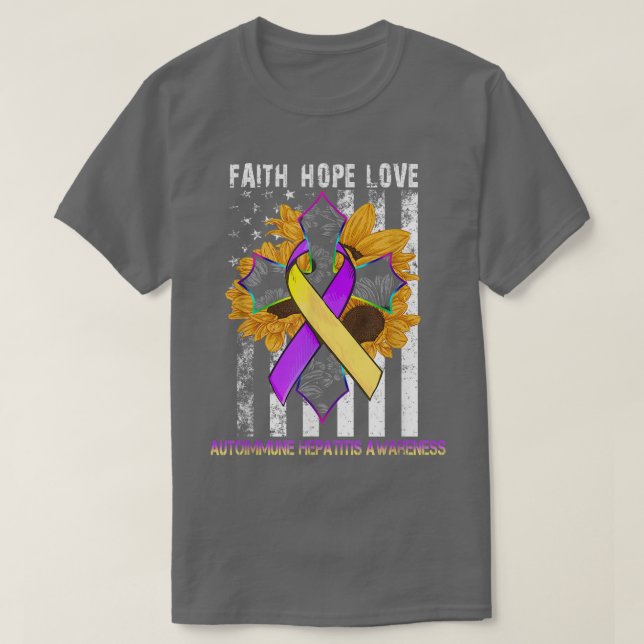 Solros Faith Hope Kärlek för Autoimmunt hepatit T Shirt (Design framsida)