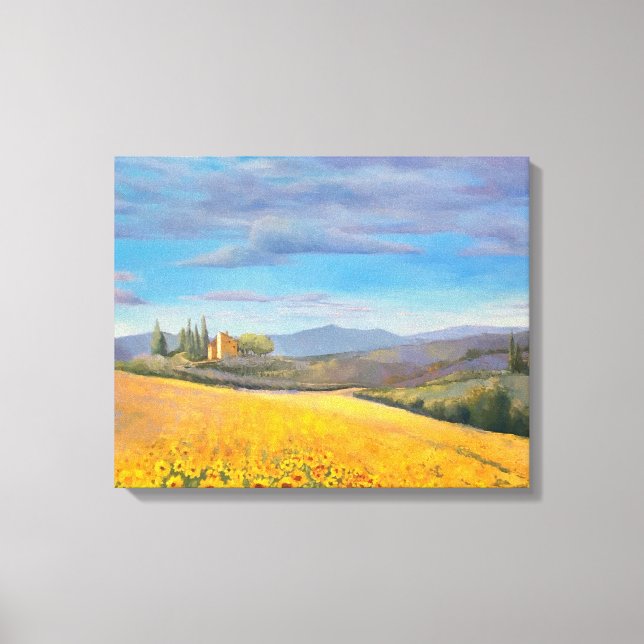Solros Fält i Toscana-Oljemålningen Canvastryck (Framsida)