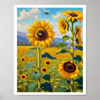 Solros Fält med Busy Bees Art. 8x10 Poster