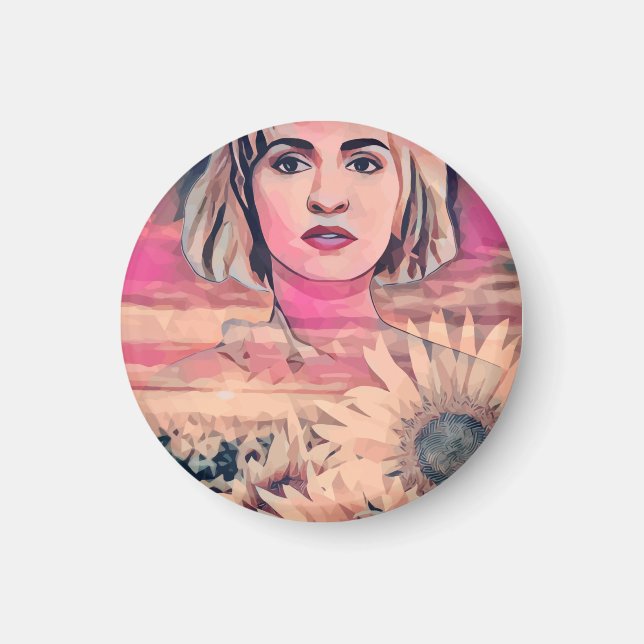 Solros fält Woman Abstrakt original art Magnet (Framsidan)