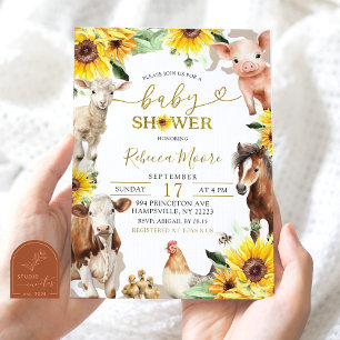Solros Farm Animal Summer Baby Shower Inbjudningar