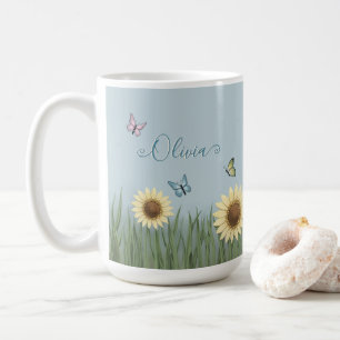 Solros Fjäril Blomma Kaffemugg
