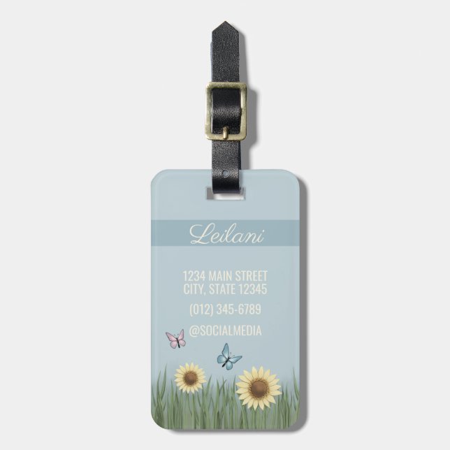 Solros Fjäril Blommig Resväskemärke Bagagebricka (Vertikal Framsida)