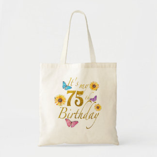 Solros Fjäril Glad Det Är Min 75-årsdag Gif Tygkasse