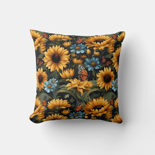 Solros Fjärilar Vilda Blommor  Kudde (Framsida)