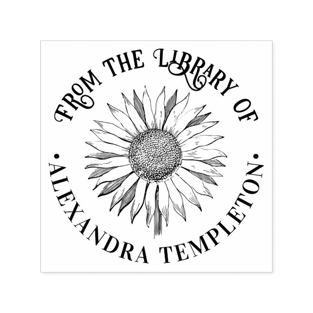 Solros Floral #2B Rund bibliotek Boknamn Självfärgande Stämpel (Design)