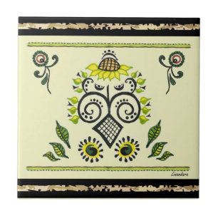 Solros Folk Mönster av Alexandra Cook Kakelplatta