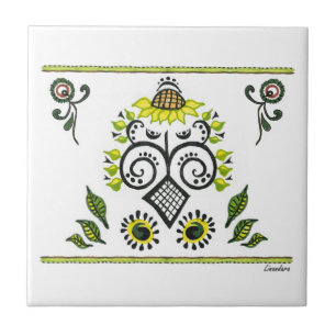 Solros Folk Mönster av Alexandra Cook Kakelplatta