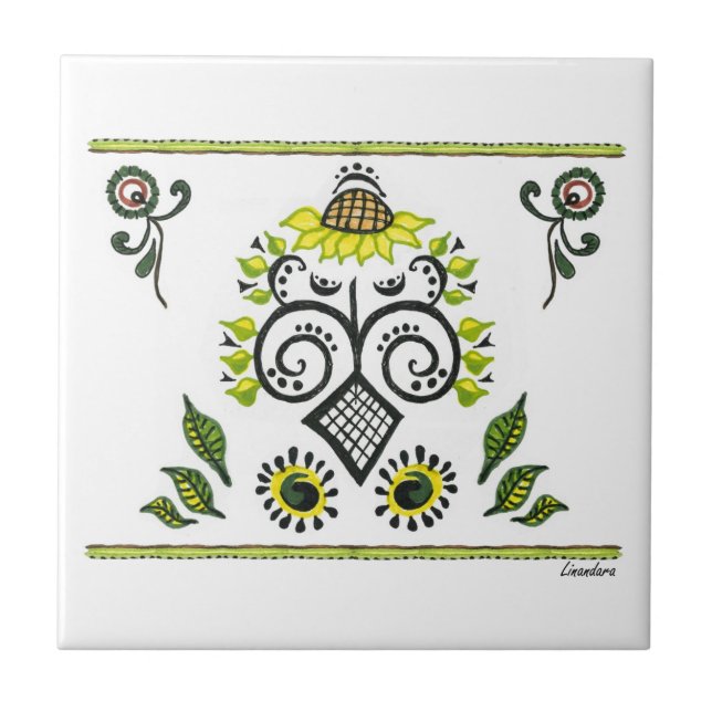 Solros Folk Mönster av Alexandra Cook Kakelplatta (Framsidan)