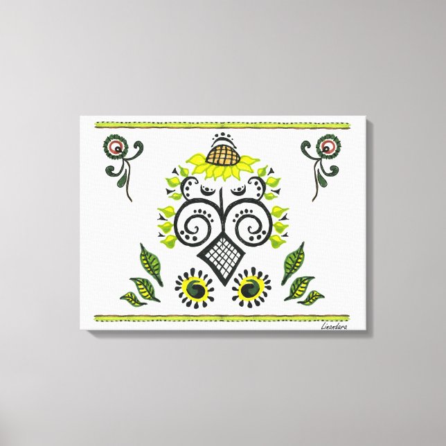 Solros Folk Mönster Canvastryck (Framsida)