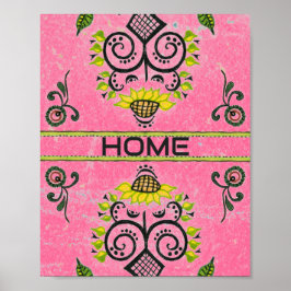 Solros Folk Mönster på Rosa Poster