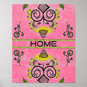 Solros Folk Mönster på Rosa Poster