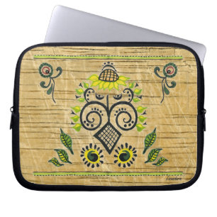 Solros Folk Mönster på trä Laptop Fodral