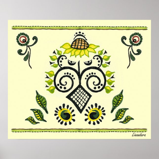 Solros Folk Mönster Poster (Framsidan)