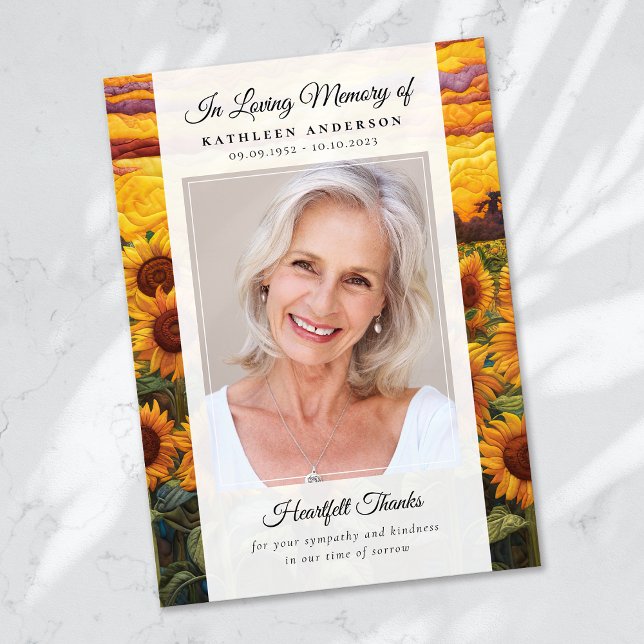 Solros Foto Minnesgåva Begravning Minnesceremoni Tack Kort (Skapare uppladdad)