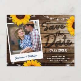 Solros Foto Rustik Trä Bröllop Spara Datum Meddelande Vykort